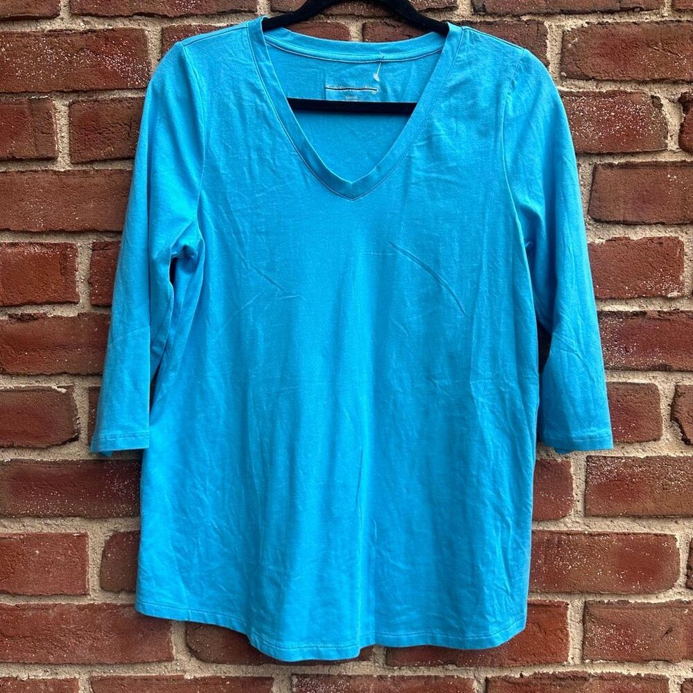 Soft Surroundings V-Neck 3/4 Sleeve pima cotton top Blue Womens Medium NWOT